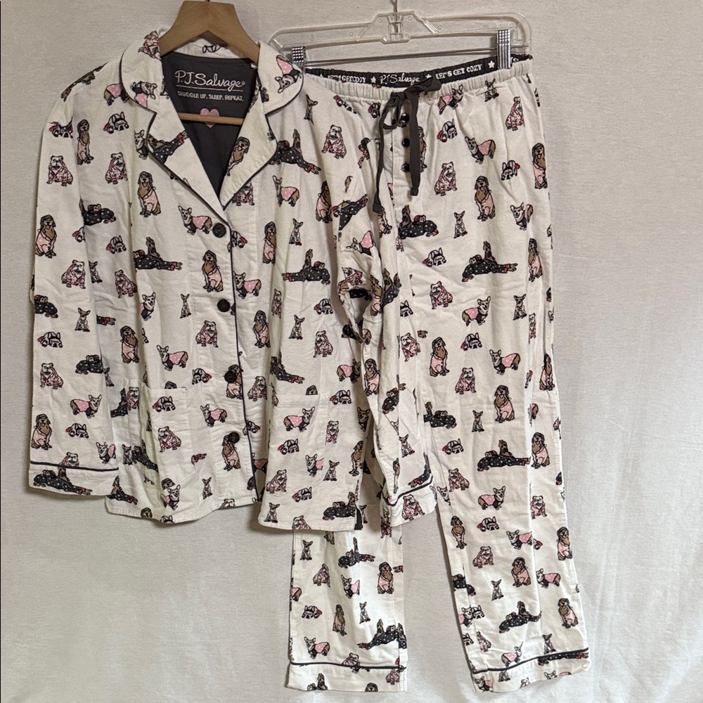 PJ Salvage Women's Pajama Set 2 Piece Dogs Soft Cotton Flannel RP2FLPJ Ivory